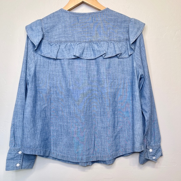 Madewell | Chambray Long Sleeve Ruffled Yoke Bib Cottage Core Prairie Blouse - Picture 5 of 15